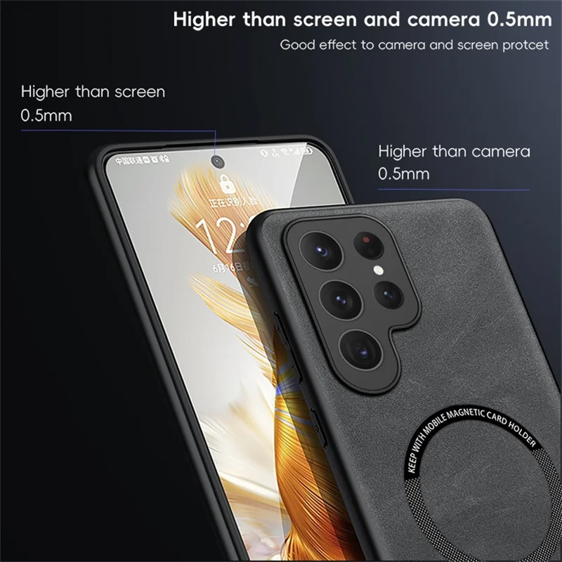 WANLONFENG Série YBP para Samsung Galaxy S24 Ultra - Capa Magnética com Película de Vidro Temperado, Proteção PU + TPU, Abertura Ampla - Preto