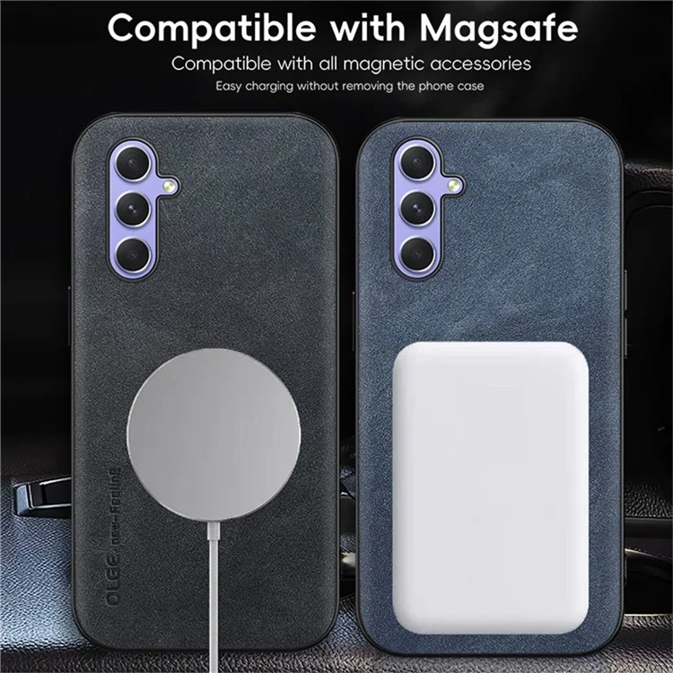 WANLONFENG YBP Series For Samsung Galaxy A14 5G  /  4G Magnetic Case with Tempered Glass Film PU + TPU Phone Cover Large Cutout - Blue