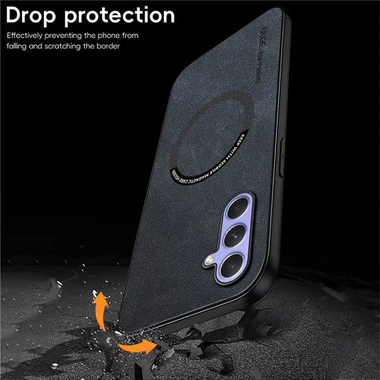 WANLONFENG YBP Series For Samsung Galaxy A14 5G  /  4G Magnetic Case with Tempered Glass Film PU + TPU Phone Cover Large Cutout - Blue