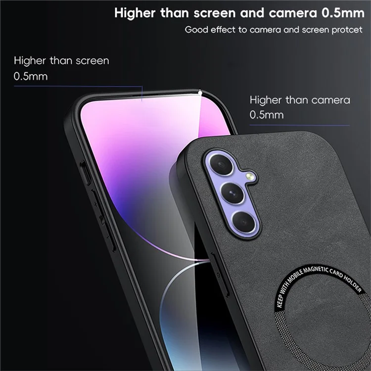WANLONFENG YBP Series For Samsung Galaxy A14 5G  /  4G Magnetic Case with Tempered Glass Film PU + TPU Phone Cover Large Cutout - Blue