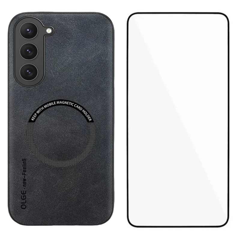WANLONFENG Série YBP para Samsung Galaxy S23 Capa Magnética com Película de Vidro Temperado PU + TPU - Preto