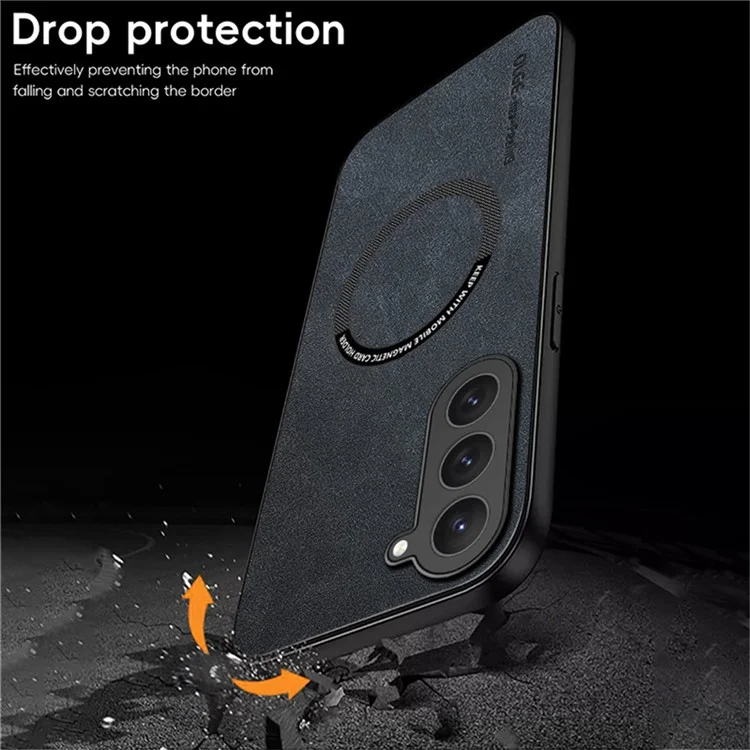 WANLONFENG Série YBP para Galaxy S23+ Capa Magnética com Película de Vidro Temperado PU + TPU - Preto