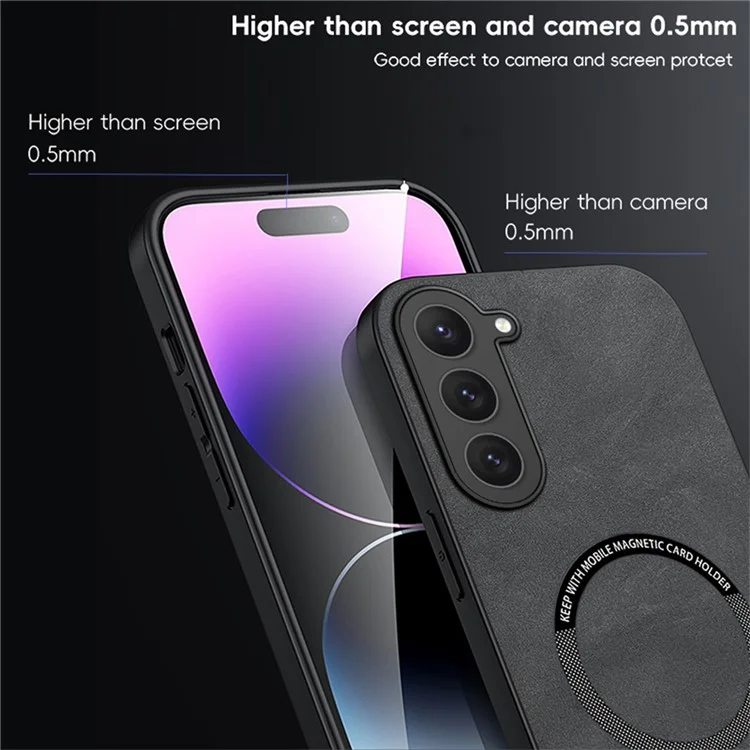 WANLONFENG Série YBP para Galaxy S23+ Capa Magnética com Película de Vidro Temperado PU + TPU - Preto
