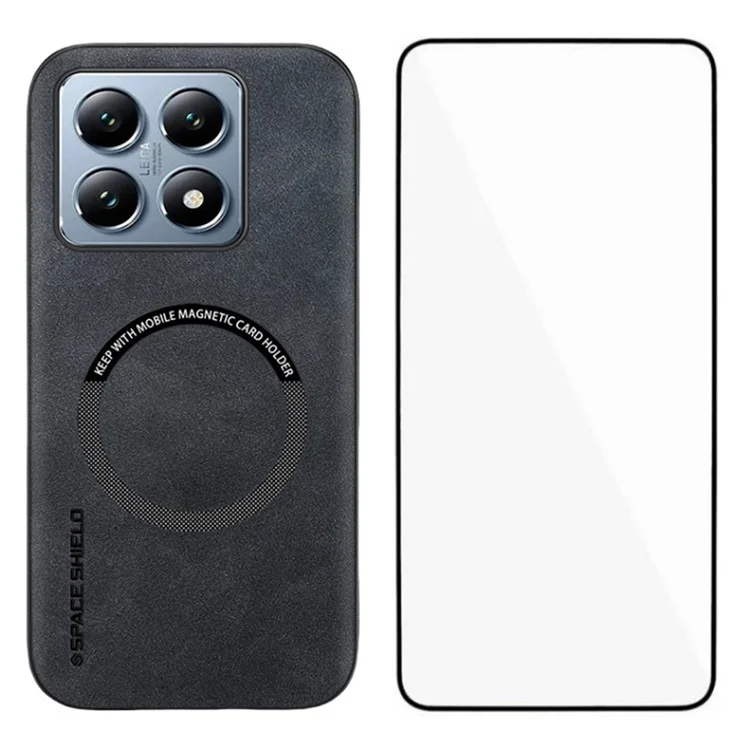 WANLONFENG YBP Series For Xiaomi 14T Pro Magnetic Case with Tempered Glass Film PU + TPU Phone Cover Large Cutout - Black