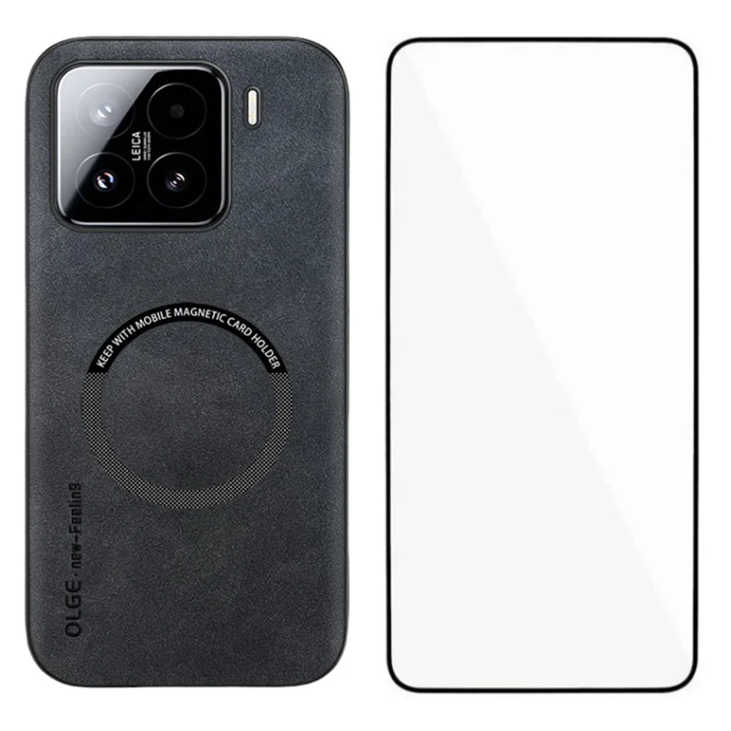 Capa WANLONFENG YBP Série para Xiaomi 15 com Película de Vidro Temperado Capa de Telefone PU + TPU com Grande Recorte - Preto
