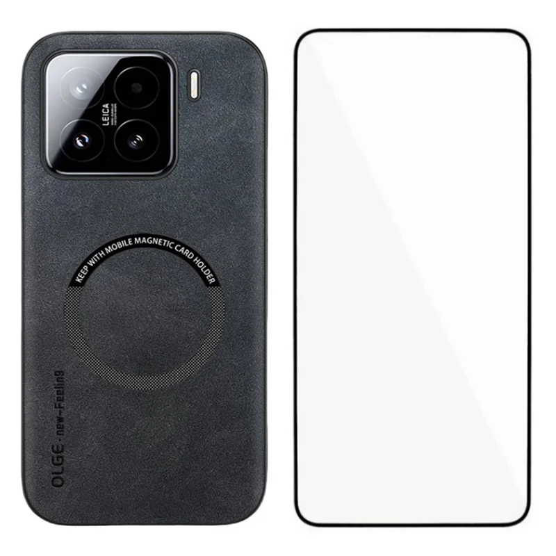 Capa Magnética WANLONFENG YBP Série para Xiaomi 15 Pro com Película de Vidro Temperado Capa de Telefone PU + TPU com Grande Abertura - Preto