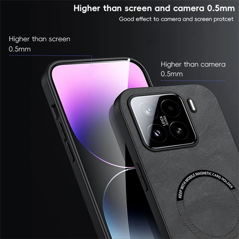 Capa Magnética WANLONFENG YBP Série para Xiaomi 15 Pro com Película de Vidro Temperado Capa de Telefone PU + TPU com Grande Abertura - Preto