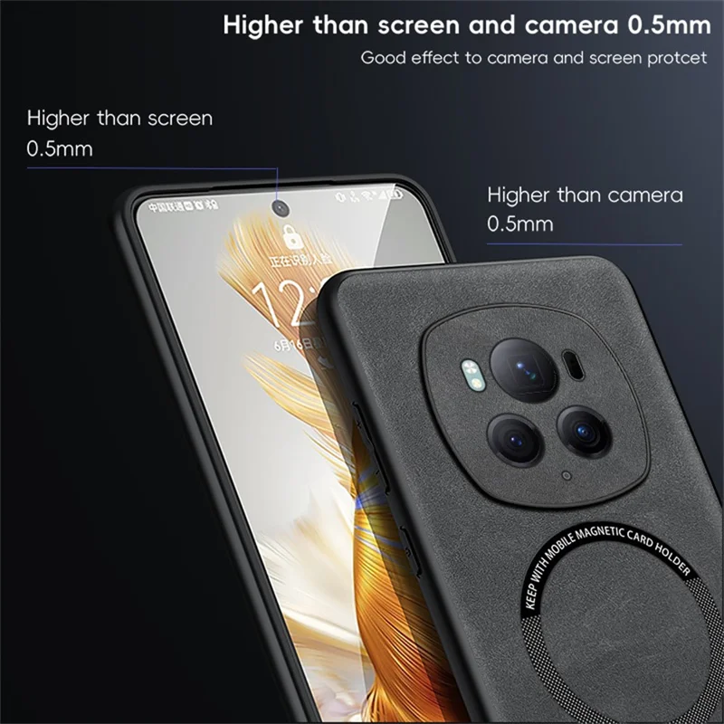 WANLONFENG Série YBP para Honor Magic6 Pro 5G Capa Magnética com Película de Vidro Temperado em Couro PU + Capa de Telefone TPU com Recortes Precisos - Preto