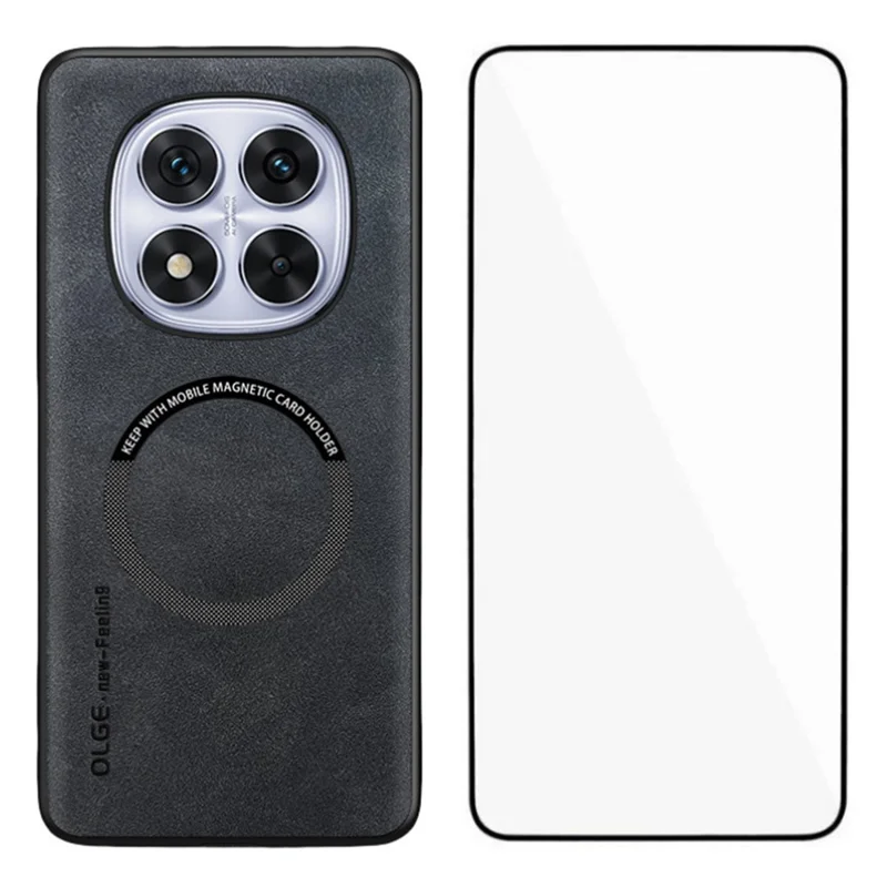 WANLONFENG YBP Series For Xiaomi Redmi Note 14 Pro 4G Magnetic Case with Tempered Glass Film PU + TPU Phone Cover Large Cutout - Black