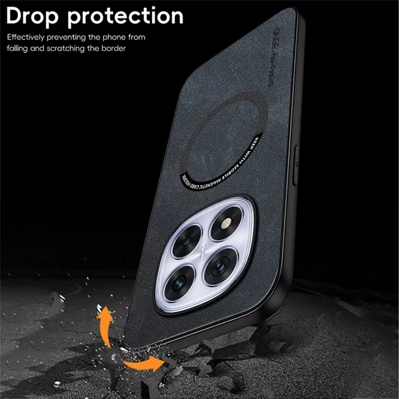 WANLONFENG YBP Series For Xiaomi Redmi Note 14 Pro 4G Magnetic Case with Tempered Glass Film PU + TPU Phone Cover Large Cutout - Black