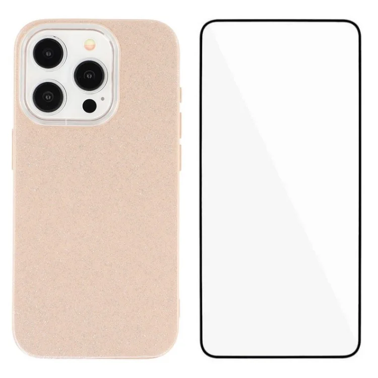 WANLONFENG XL2 Serie para Funda de iPhone 14 Pro Max Carcasa TPU con Purpurina y Película de Vidrio Templado - Marrón