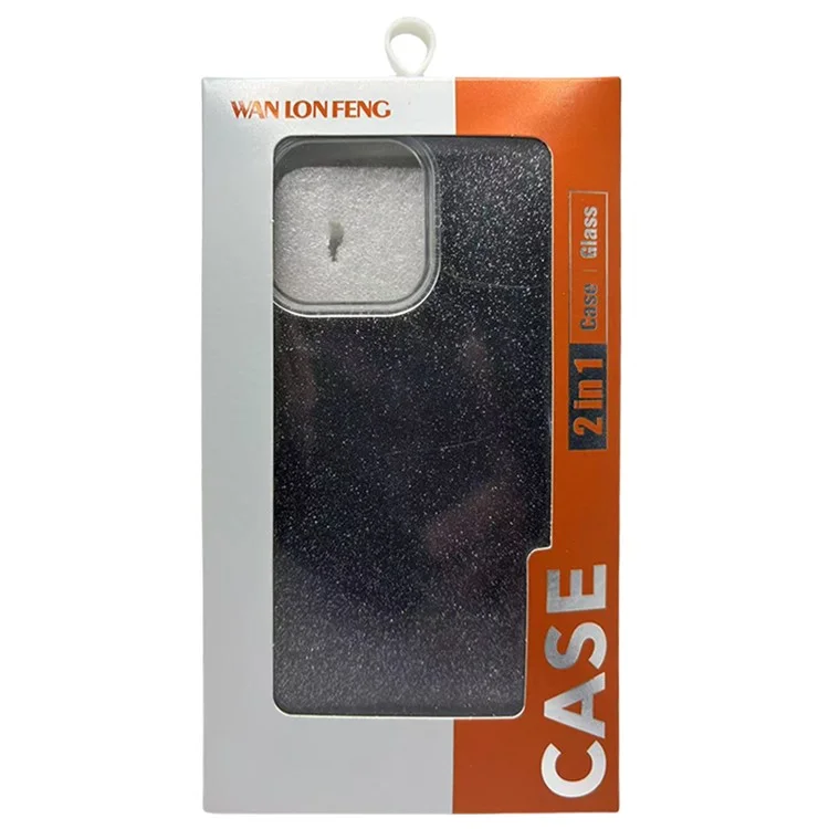 WANLONFENG XL2 Serie para Funda de iPhone 14 Pro Max Carcasa TPU con Purpurina y Película de Vidrio Templado - Marrón