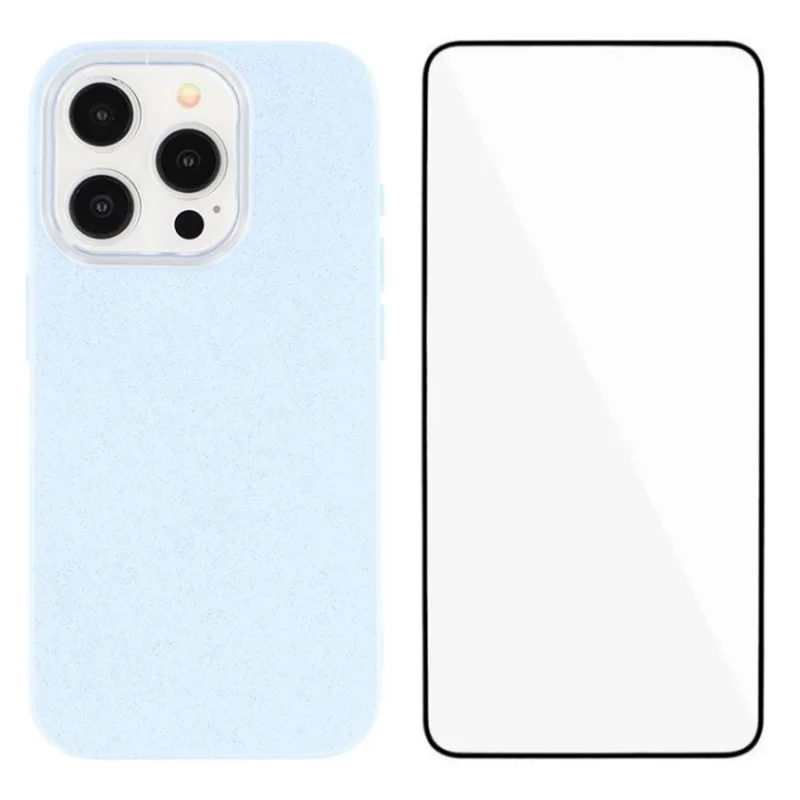 WANLONFENG XL2 Series for iPhone 15 Pro Case IMD Glitter TPU Phone Cover with Tempered Glass Film - Sky Blue