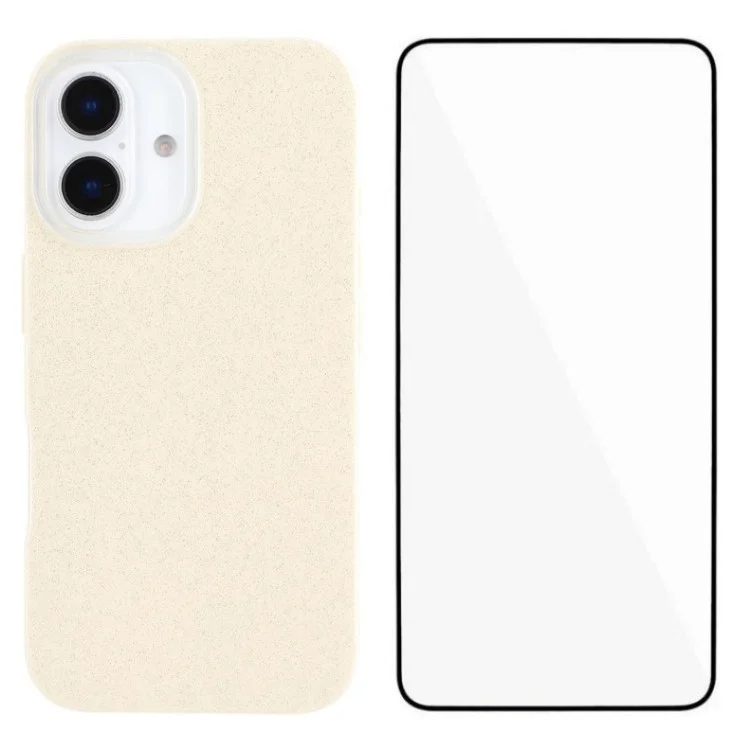 WANLONFENG XL2 Series for iPhone 16 Case IMD Glitter TPU Phone Cover with Tempered Glass Film - Beige