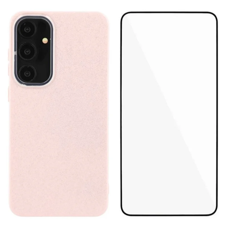 WANLONFENG XL2 Series for Samsung Galaxy S25 Case IMD Glitter TPU Phone Cover with Tempered Glass Film - Pink