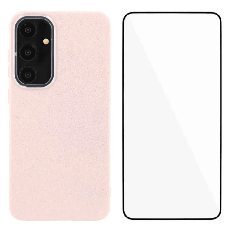 WANLONFENG XL2 Series for Samsung Galaxy S25+ Case IMD Glitter TPU Phone Cover with Tempered Glass Film - Pink