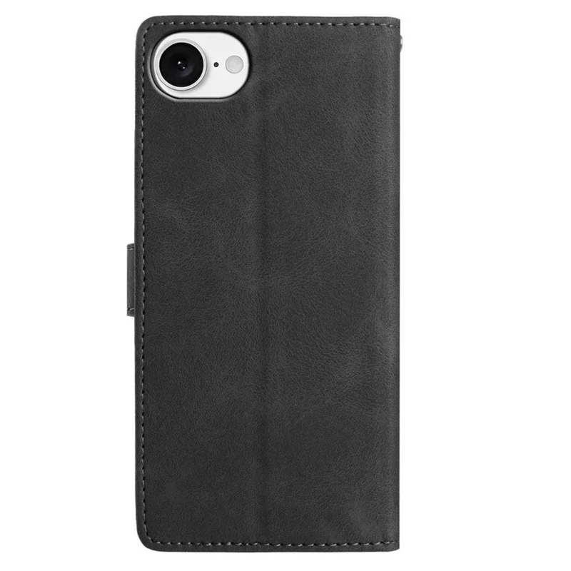 For iPhone 16e Hoesje met Afdruk van Veren van PU-leer met Portemonnee en Polsbandje - Zwart