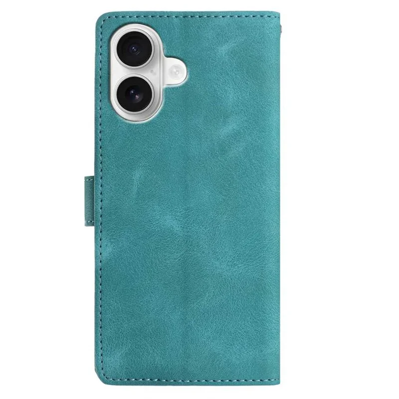 Voor iPhone 16 Plus hoesje met afdruk van veer, portemonnee hoesje van PU leer met polsbandje - Groen