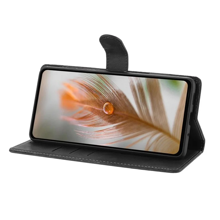 Capa de Couro PU com Estampa de Pena para iPhone 15 Pro, Carteira com Alça de Pulso - Preto