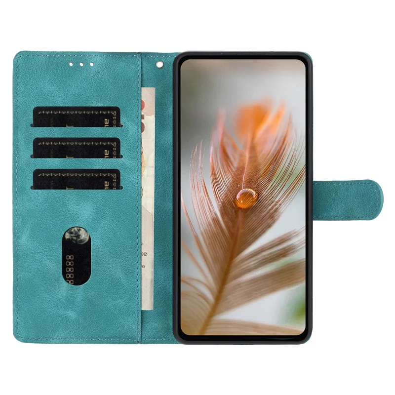 For iPhone 15 Pro Case Imprinted Feather PU Leather Wallet Phone Cover with Wrist Strap - Green