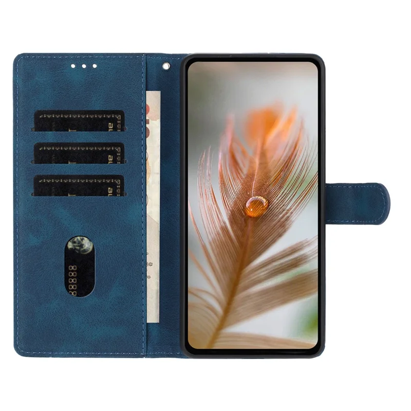 For iPhone 15 Pro Max Case Imprinted Feather PU Leather Wallet Phone Cover with Wrist Strap - Dark Blue