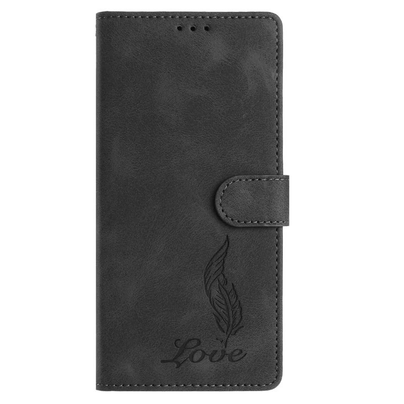 Capa para Samsung Galaxy S25 Edge com Estampa de Pena em Couro PU com Carteira e Alça de Pulso - Preto