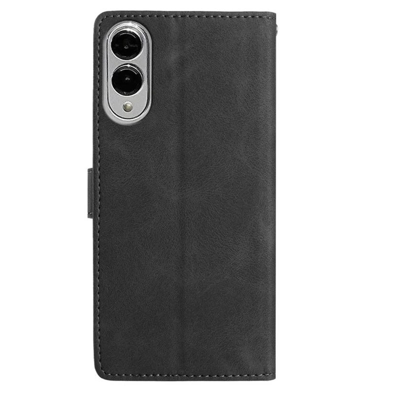 Capa para Samsung Galaxy S25 Edge com Estampa de Pena em Couro PU com Carteira e Alça de Pulso - Preto
