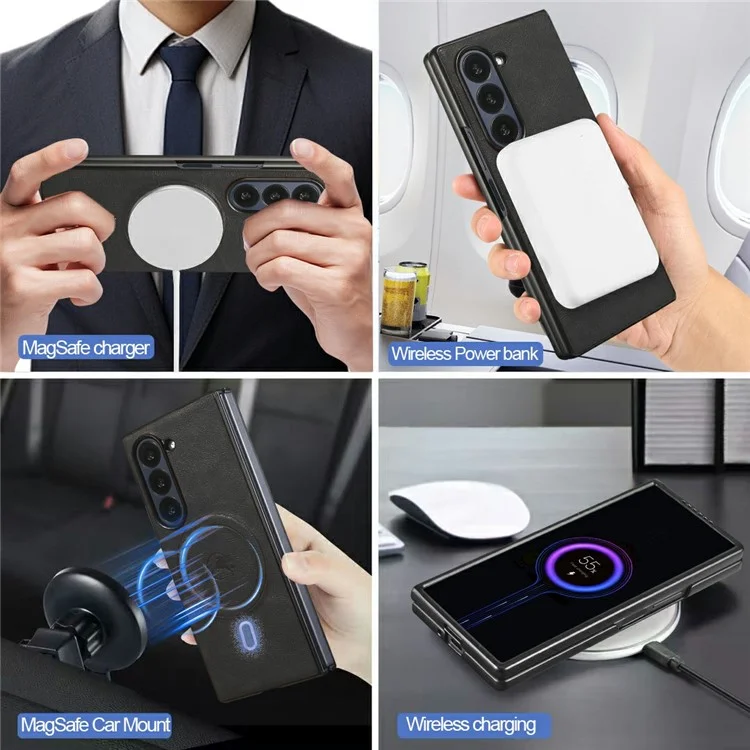 For Samsung Galaxy Z Fold5 5G Magnetic Case PC + PU Phone Back Cover with Detachable Card Holder - Black