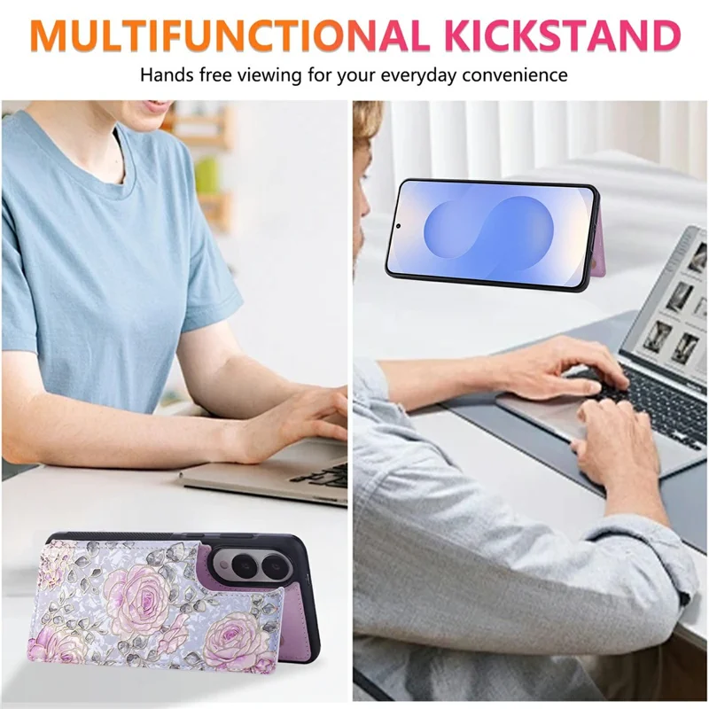 For Samsung Galaxy S25 Edge Case Flower Leather TPU RFID Blocking Phone Cover Card Slots - Rose