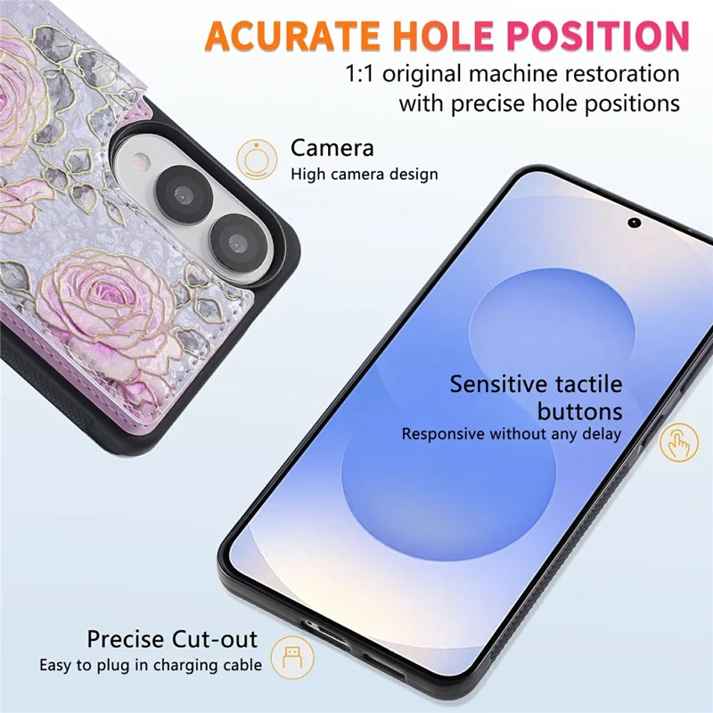 For Samsung Galaxy S25 Edge Case Flower Leather TPU RFID Blocking Phone Cover Card Slots - Rose