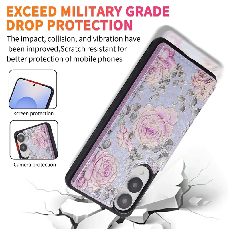 For Samsung Galaxy S25 Edge Case Flower Leather TPU RFID Blocking Phone Cover Card Slots - Rose