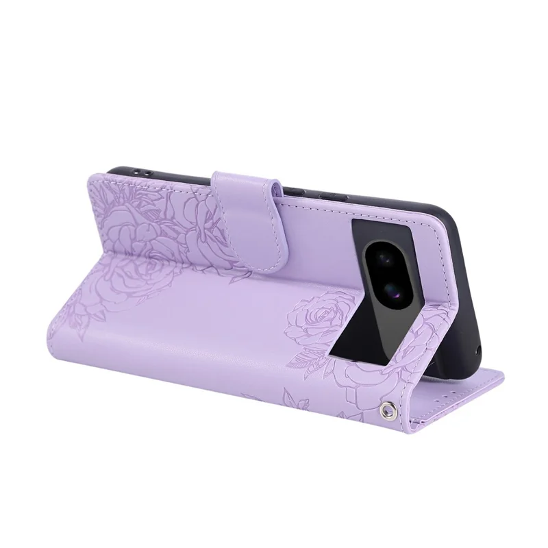 Cover per Google Pixel 8a con Fiore di Rosa in Pelle PU Portafoglio con 3 Slot per Carte - Viola Chiaro