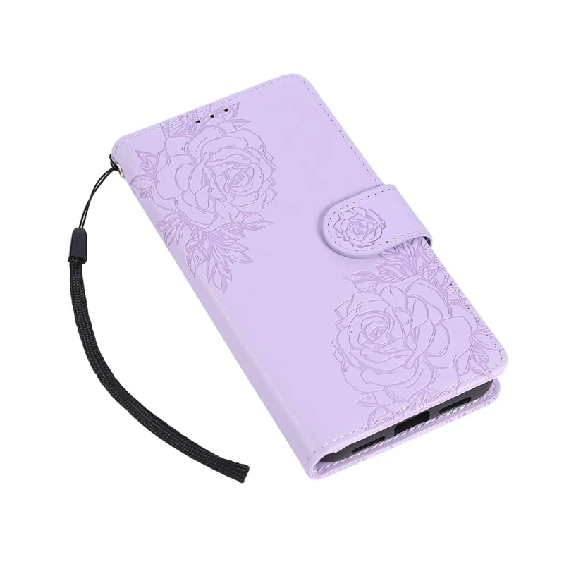 Cover per Google Pixel 8a con Fiore di Rosa in Pelle PU Portafoglio con 3 Slot per Carte - Viola Chiaro