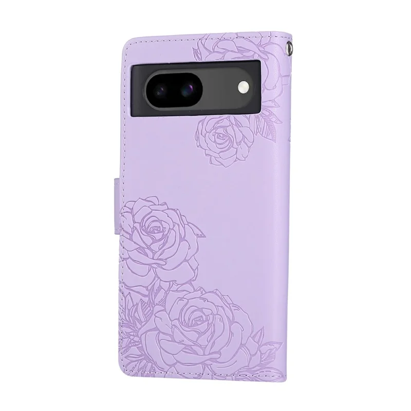 Cover per Google Pixel 8a con Fiore di Rosa in Pelle PU Portafoglio con 3 Slot per Carte - Viola Chiaro