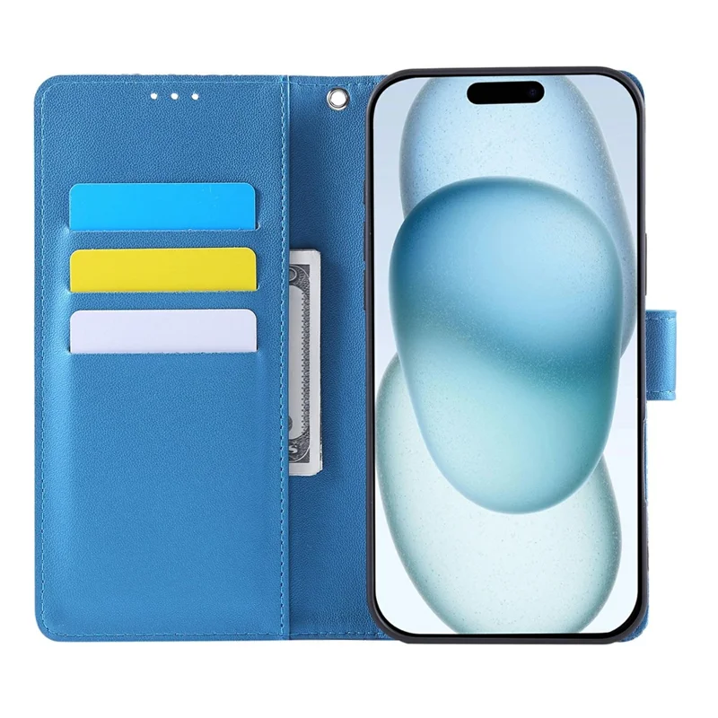 For iPhone 15 Plus / 14 Plus Case Rose Flower PU Leather Wallet Phone Cover with 3 Card Slots - Blue