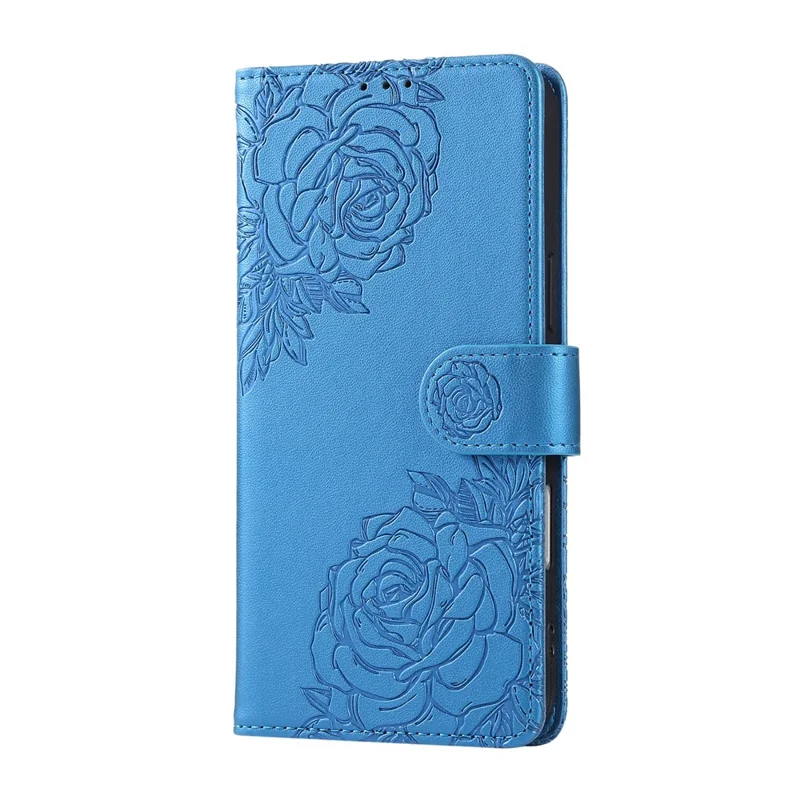 For iPhone 15 Plus / 14 Plus Case Rose Flower PU Leather Wallet Phone Cover with 3 Card Slots - Blue