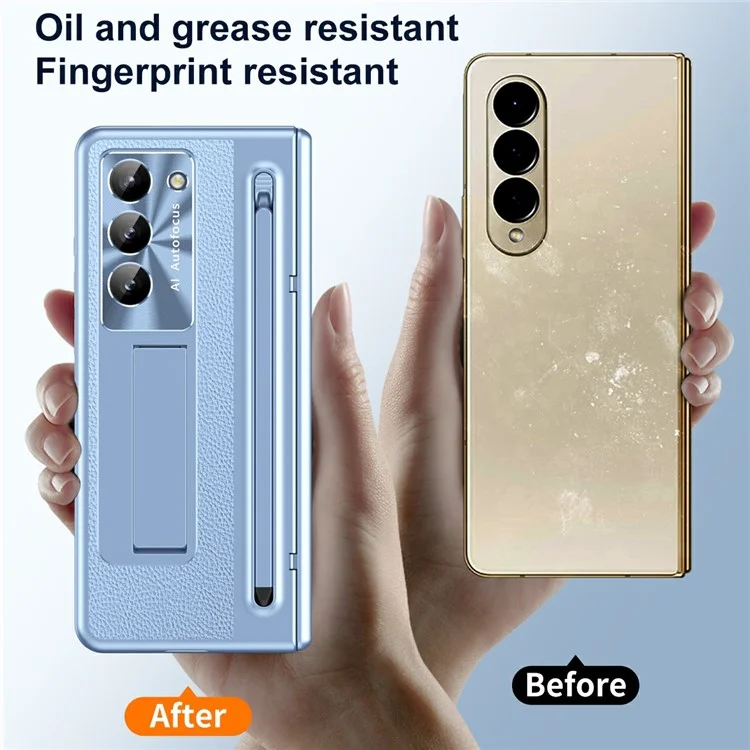 For Samsung Galaxy Z Fold6 5G Case Electroplating Edge PC + PU + Glass Film Phone Cover with Stylus - Blue