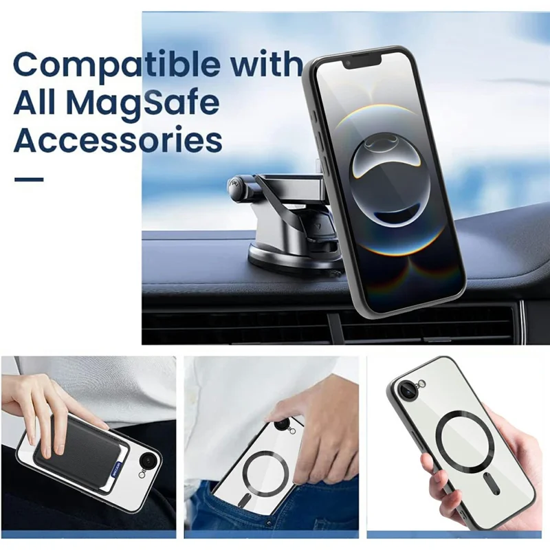 For iPhone 17e / 16e Case Compatible with MagSafe TPU + PC Mobile Cover with Card Bag - Black