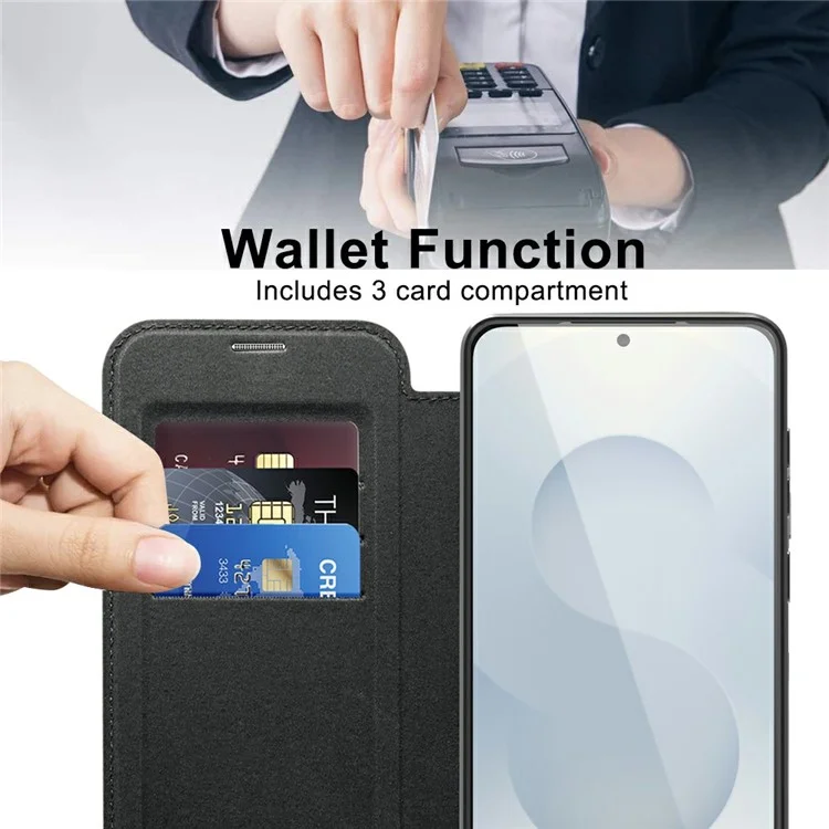 For Samsung Galaxy S25 Edge Case Compatible with MagSafe RFID Blocking Leather Phone Cover - Black