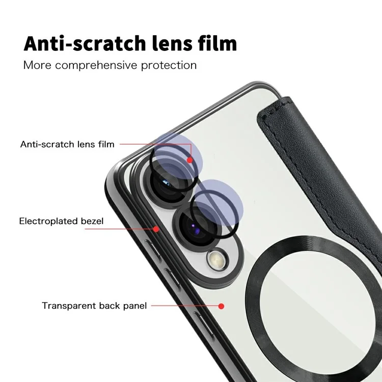 For Samsung Galaxy S25 Edge Case Compatible with MagSafe RFID Blocking Leather Phone Cover - Black