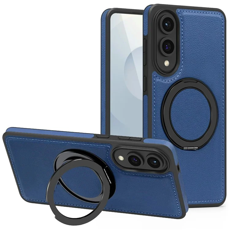 For Samsung Galaxy S25 Edge Case with Ring Kickstand Compatible with MagSafe PU Leather Back Cover - Sapphire