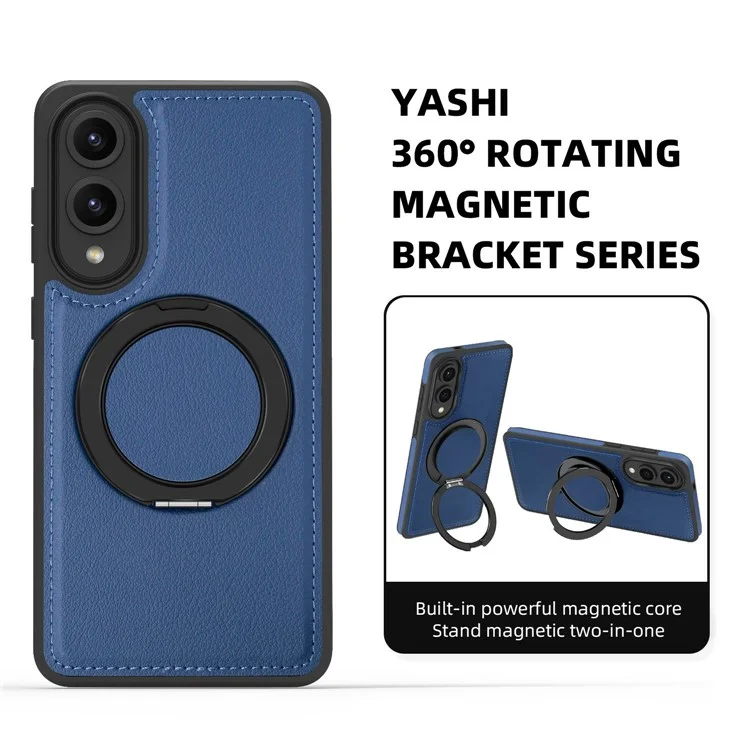 For Samsung Galaxy S25 Edge Case with Ring Kickstand Compatible with MagSafe PU Leather Back Cover - Sapphire