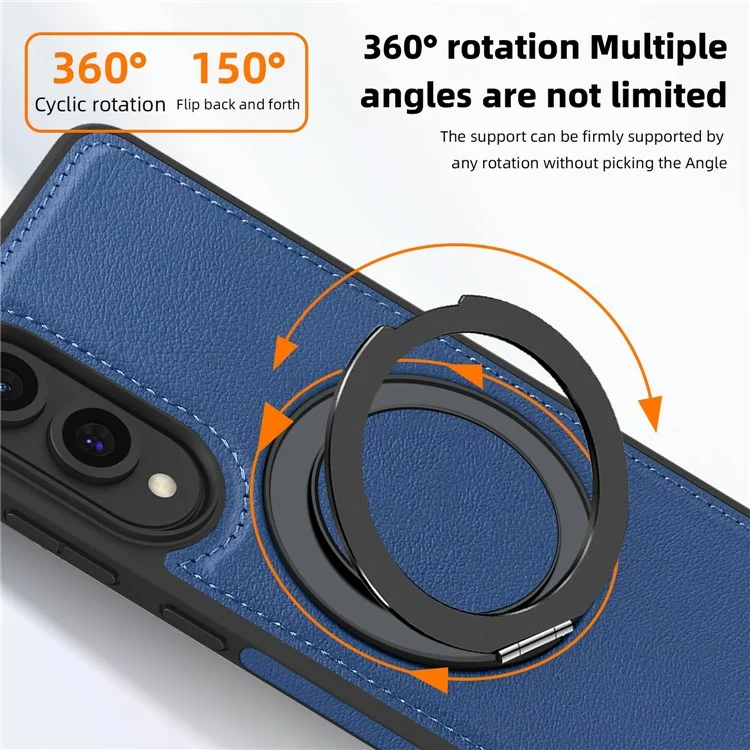 For Samsung Galaxy S25 Edge Case with Ring Kickstand Compatible with MagSafe PU Leather Back Cover - Sapphire