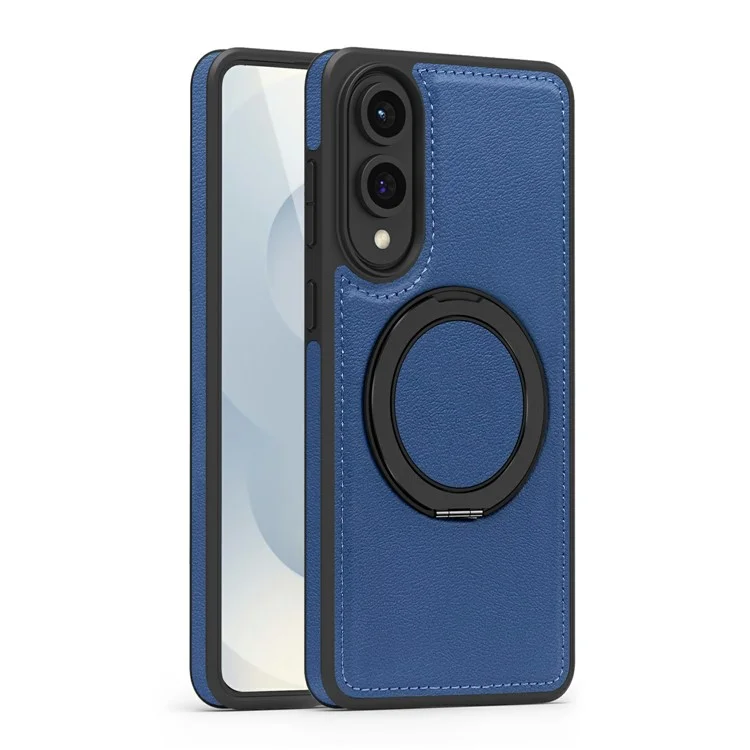For Samsung Galaxy S25 Edge Case with Ring Kickstand Compatible with MagSafe PU Leather Back Cover - Sapphire