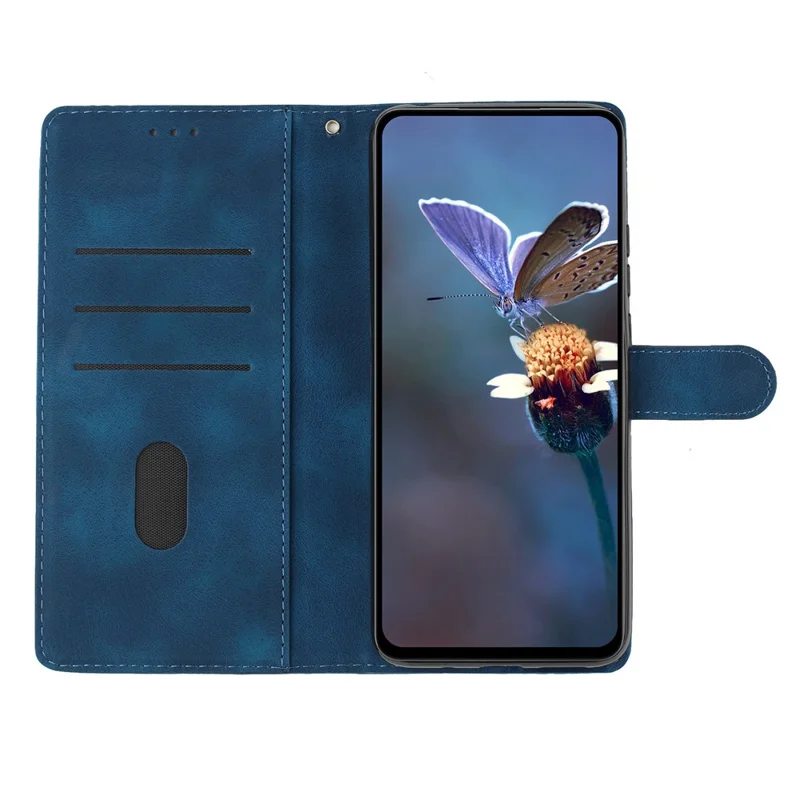 For Samsung Galaxy S25 Edge Case Leather Imprinted Flower Phone Cover Wallet with Wrist Strap - Blue