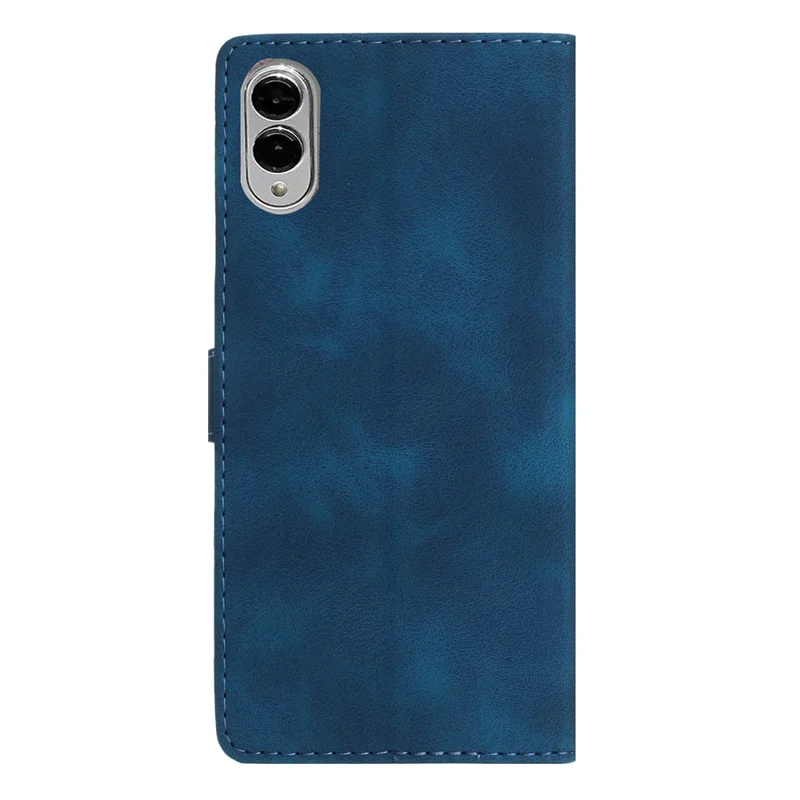 For Samsung Galaxy S25 Edge Case Leather Imprinted Flower Phone Cover Wallet with Wrist Strap - Blue