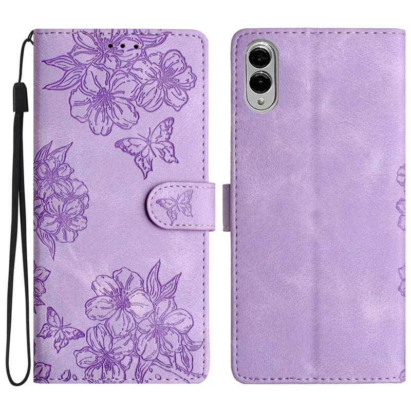 For Samsung Galaxy S25 Edge Case Butterfly Flower Pattern Skin-Touch Leather Phone Cover - Purple