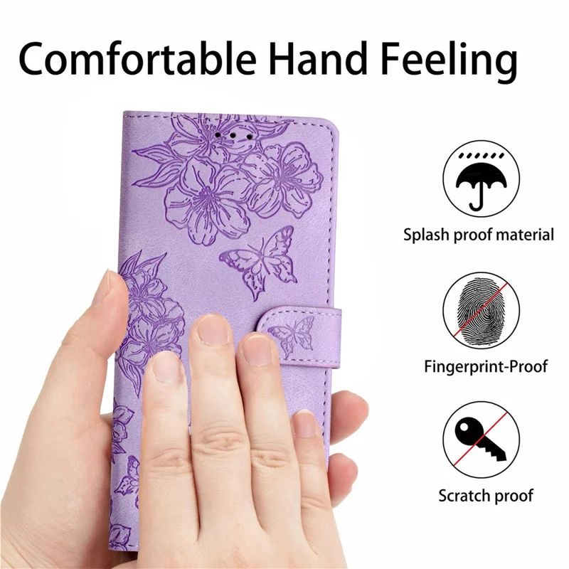 For Samsung Galaxy S25 Edge Case Butterfly Flower Pattern Skin-Touch Leather Phone Cover - Purple