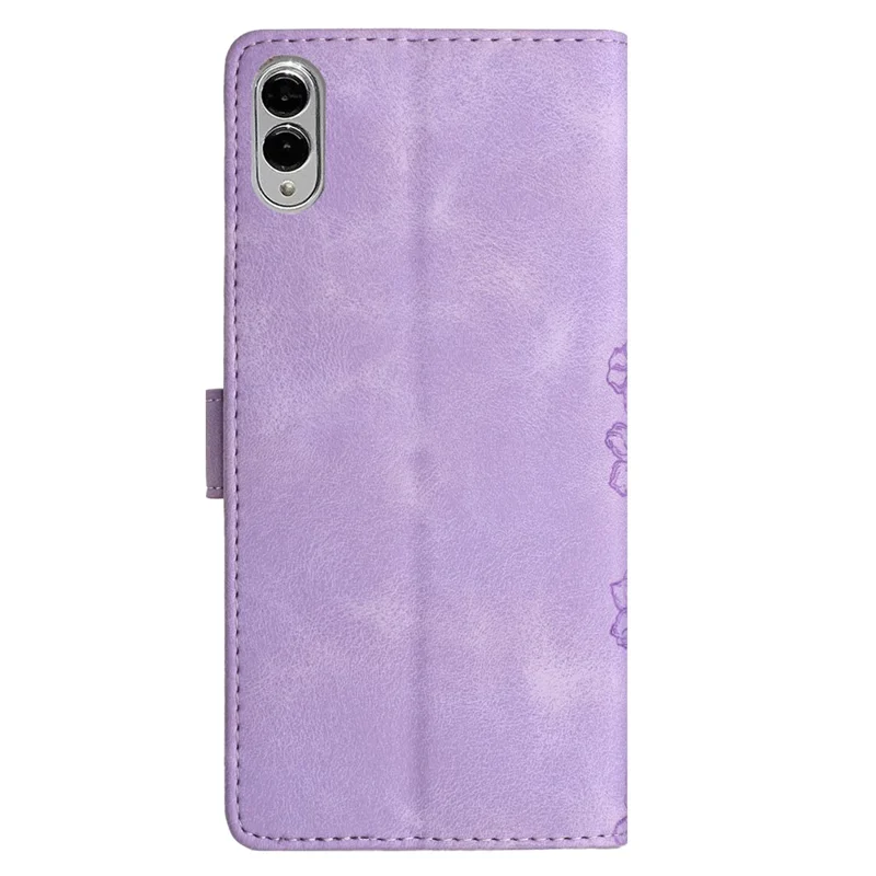 For Samsung Galaxy S25 Edge Case Butterfly Flower Pattern Skin-Touch Leather Phone Cover - Purple