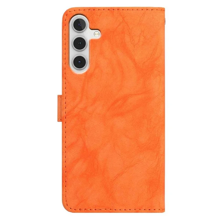 For Samsung Galaxy A56 5G Case Owl Imprinted PU Leather Wallet Phone Cover with Wrist Strap - Orange